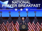 FILE - President Joe Biden speaks at the National Prayer Breakfast, Feb. 3, 2022, on Capitol Hill in Washington.