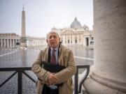 Former Associated Press Rome Bureau Chief Victor Simpson poses for a portrait after an interview with The Associated Press at the Vatican on April 29, 2021. Simpson, who covered the Vatican for over 30 years for The Associated Press before his retirement, recalls the graciousness of Pope Benedict XVI.