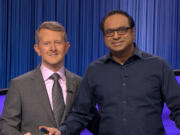 Vancouver resident Yogesh Raut, right, competed on "Jeopardy!" on Jan. 11-13 and Jan. 16, hosted by Ken Jennnings.