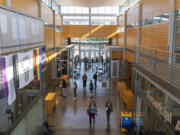 People walk through Gaiser Hall on the first day of classes at Clark College in September.