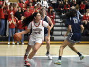 Union’s Ava Smith turns up the court after grabbing a defensive rebound against Skyview on Tuesday, Feb. 7, 2023, at Union High School.