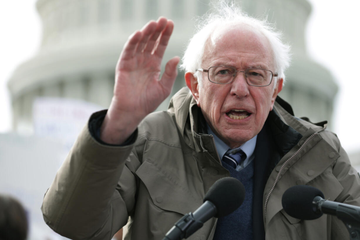 U.S. Sen. Bernie Sanders (I-VT) speaks during a news conference in front of the U.S. Capitol on Feb. 7, 2023, in Washington, DC.