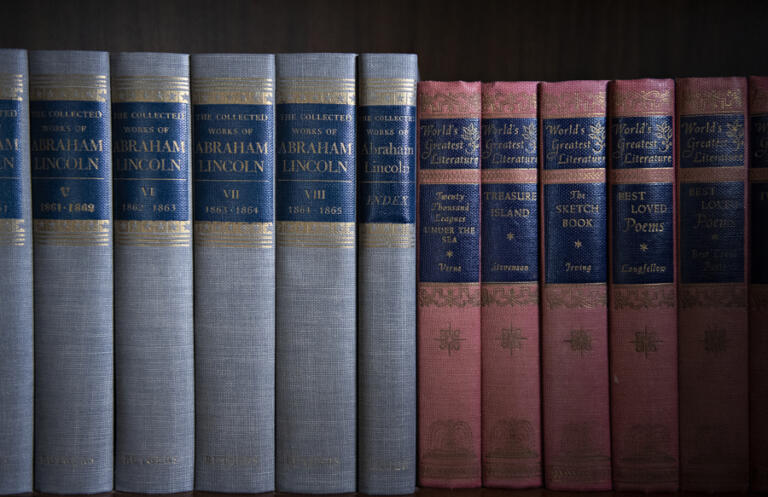 A selection of historical books and classic novels are pictured at the Vancouver area home of retired educators Lisa and Frank Emmerich.