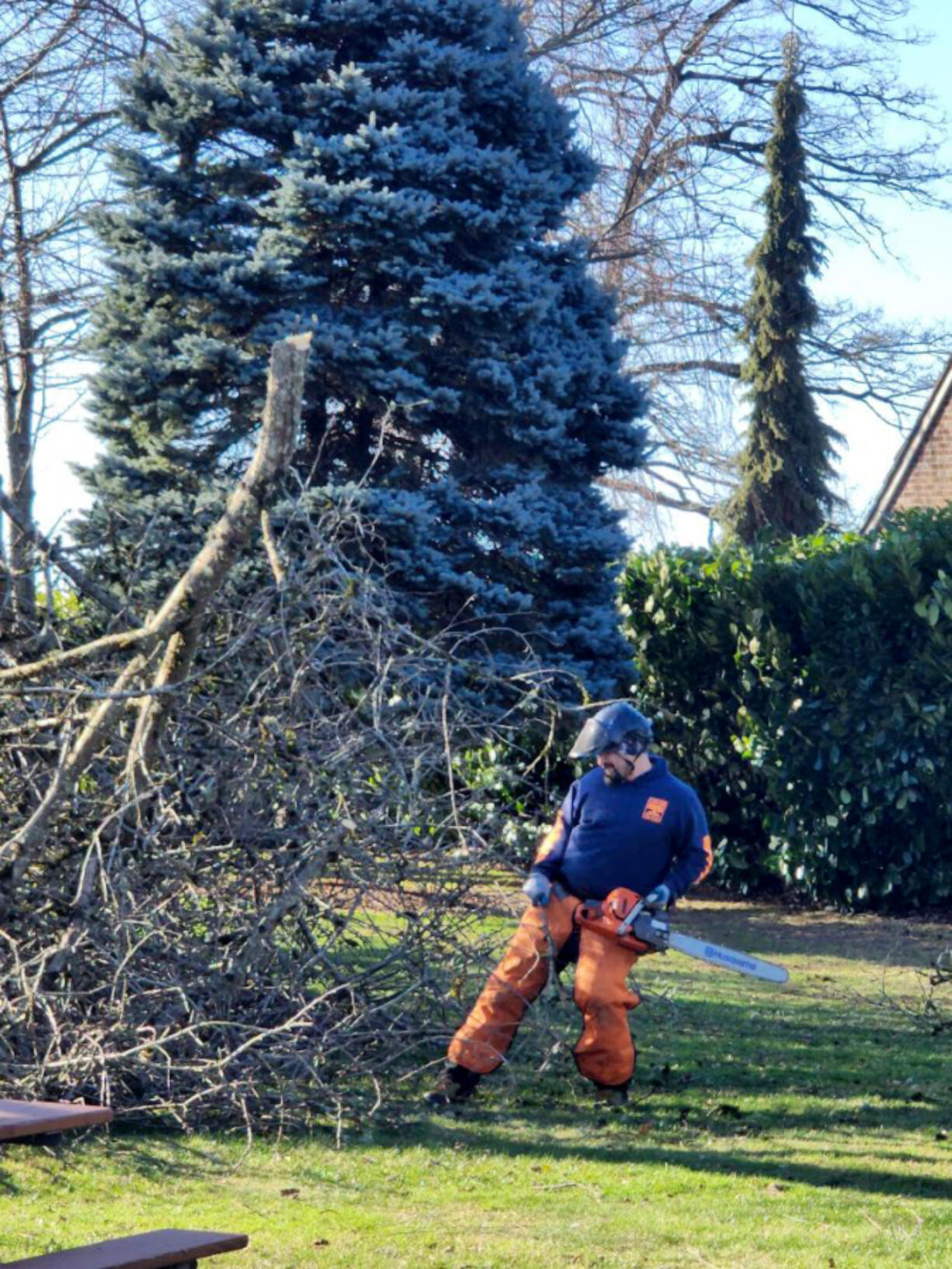 Five volunteers from Cascade Tree Works recently lent a helping hand caring for Parker's Landing Historical Park's heritage orchard.