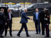 President Joe Biden departs from at Walter Reed National Military Medical Center in Bethesda, Md., Thursday, Feb. 16, 2023.