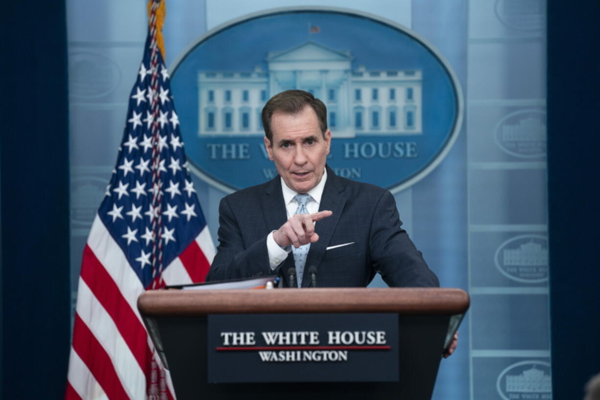 National Security Council spokesman John Kirby speaks during a press briefing at the White House, Monday, Feb. 13, 2023, in Washington.