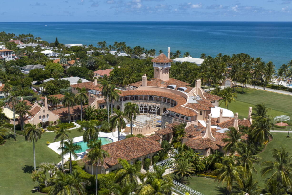 FILE - An aerial view of former President Donald Trump's Mar-a-Lago club in Palm Beach, Fla., on Aug. 31, 2022. The Justice Department issued a subpoena for the return of classified documents that Trump had refused to give back, then obtained a warrant and seized more than 100 documents during a dramatic August search of his Florida estate, Mar-a-Lago.