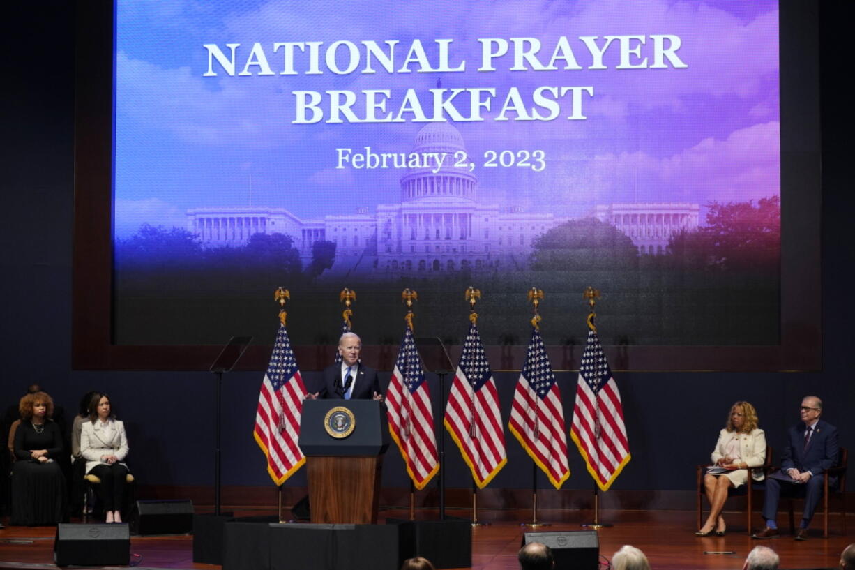 President Joe Biden speaks at the National Prayer Breakfast on Capitol Hill, Thursday, Feb. 2, 2023, in Washington.