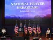 President Joe Biden speaks at the National Prayer Breakfast on Capitol Hill, Thursday, Feb. 2, 2023, in Washington.