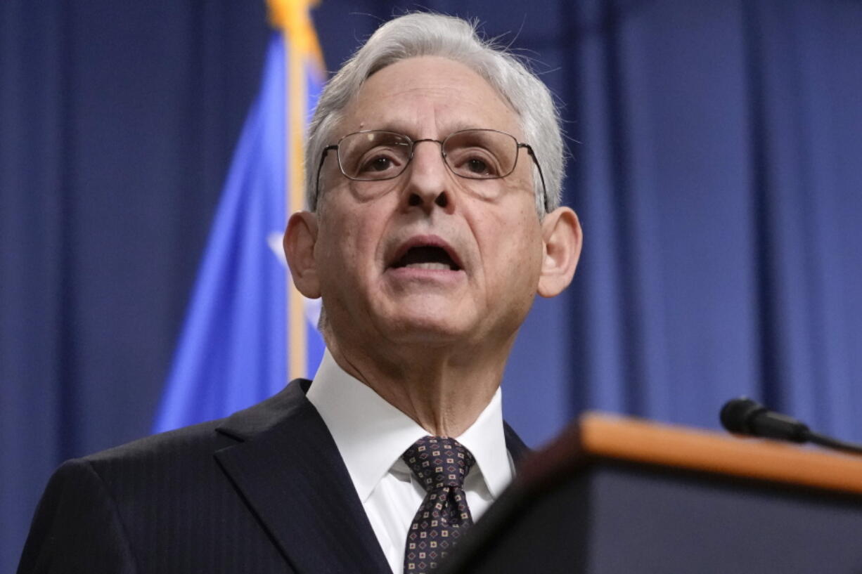 FILE - Attorney General Merrick Garland speaks during a news conference at the Department of Justice in Washington, Friday, Jan. 27, 2023. The Justice Department is sending out more than $200 million to help states and the District of Columbia administer "red-flag laws" and other crisis-intervention programs as part of the landmark bipartisan gun legislation passed by Congress over the summer, officials said Tuesday, Feb. 14, 2023.