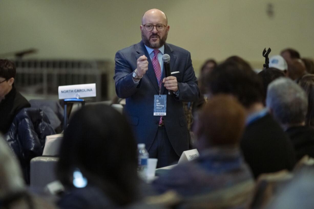 Trav Robertson, chair of the South Carolina Democratic Party speaks before a vote for new calendar lineup for the early stages of the party's presidential nominating contests during the Democratic National Committee Winter Meeting, Saturday, Feb. 4, 2023, in Philadelphia.