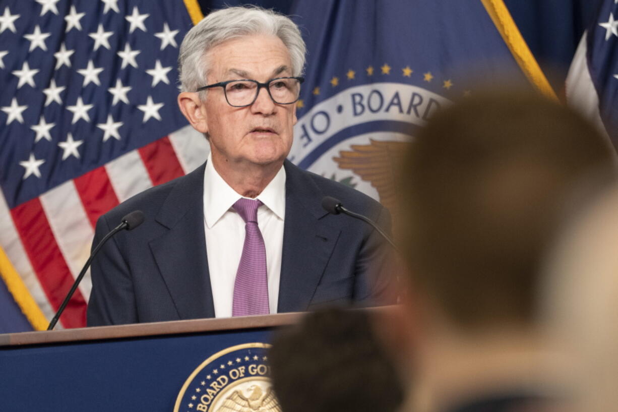 File - Federal Reserve chairman Jerome Powell speaks during a news conference, Wednesday, Feb. 1, 2023, at the Federal Reserve Board in Washington. On Wednesday, the Federal Reserve releases minutes from its February meeting when it raised its benchmark lending rate by 25 basis points.