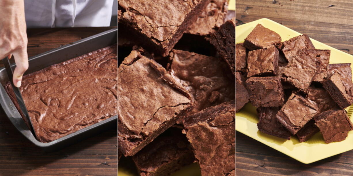 This combination of photos taken in New York in 2020 show a recipe for One-Pot Fudgy Brownies.