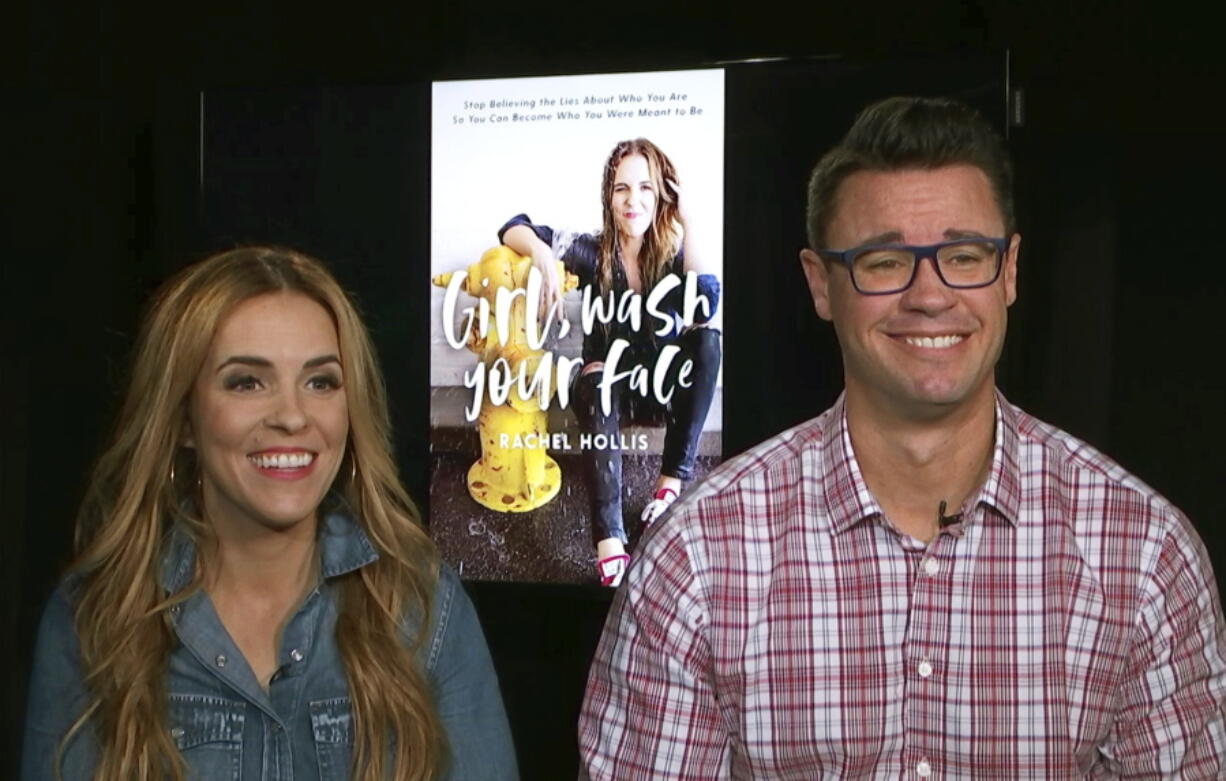 FILE - This image taken from video shows Rachel Hollis, left, author of "Girl, Wash Your Face: Stop Believing the Lies About Who You Are so You Can Become Who You Were Meant to Be," and her husband Dave Hollis, during an interview on Aug. 28, 2018, in New York. Dave Hollis, who left his spot as a Disney executive to join this then-wife Rachel in running her lifestyles empire, which include her bestselling book "Girl, Wash Your Face," has died at his home in Texas on Sunday, Feb. 12, 2023. He was 47.