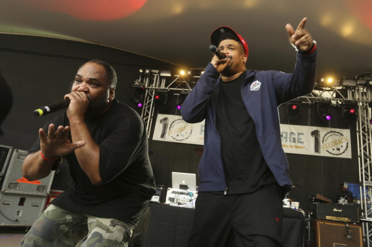 FILE - De La Soul's Vincent Mason, left, and David Jude Jolicoeur perform at Rachael Ray's Feedback Party at Stubb's during the South by Southwest Music Festival on Saturday March 18, 2017, in Austin, Texas. Jolicoeur, known widely as Trugoy the Dove and one of the founding members of the Long Island hip hop trio De La Soul, has died at age 54. His representative Tony Ferguson confirmed the reports Sunday, Feb. 12, 2023.