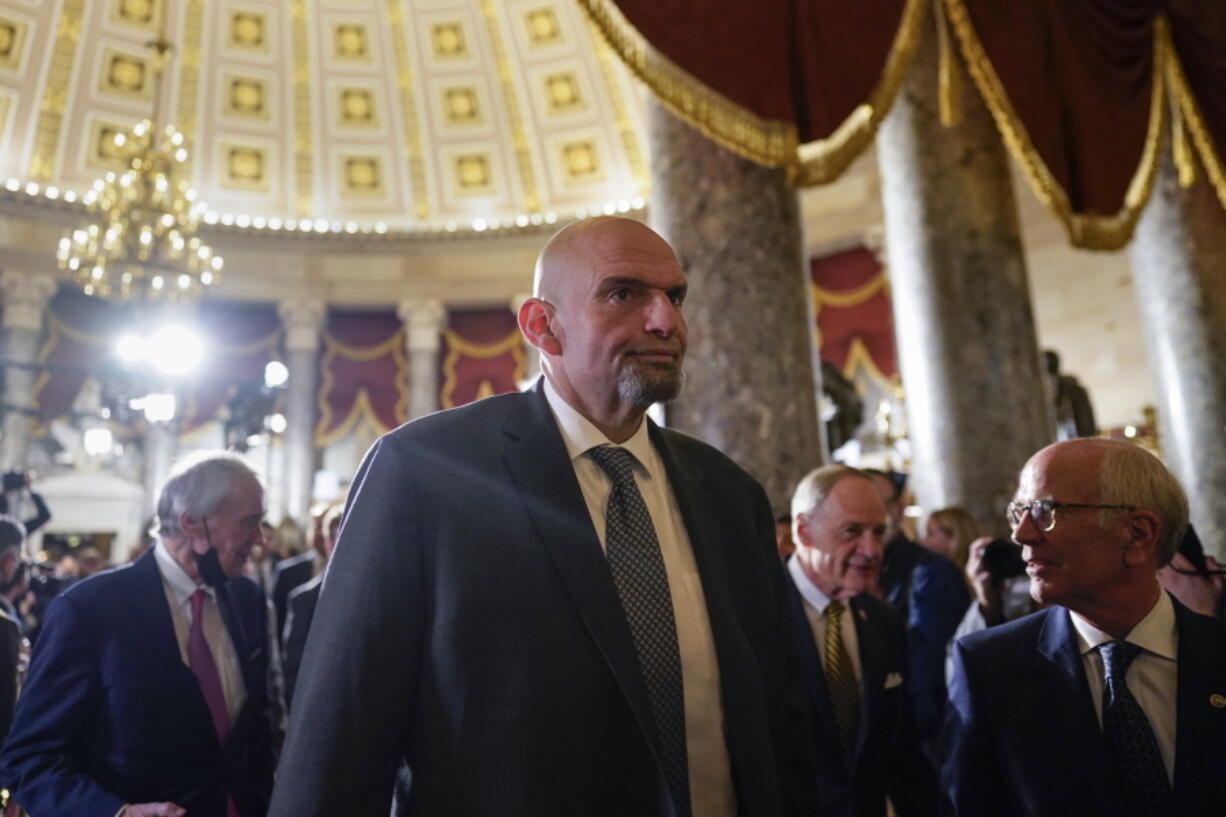 Sen. John Fetterman, D-Pa., arrives for President Joe Biden's State of the Union address to a joint session of Congress at the Capitol, Tuesday, Feb. 7, 2023, in Washington.