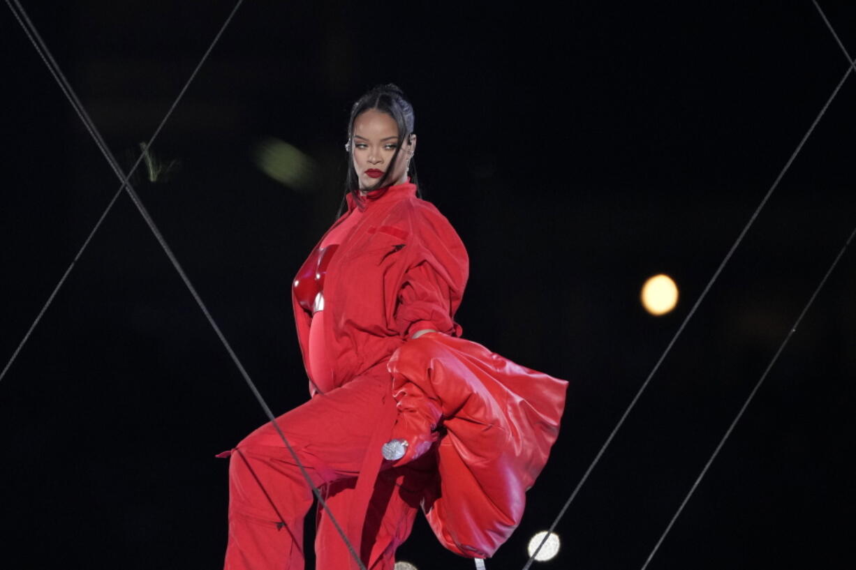 Rihanna performs during the halftime show at the NFL Super Bowl 57 football game between the Kansas City Chiefs and the Philadelphia Eagles, Sunday, Feb. 12, 2023, in Glendale, Ariz. (AP Photo/Godofredo A.