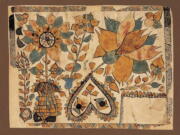 This image released by the American Folk Art Museum in New York shows Fraktur with Inverted Heart, a watercolor and ink on paper from 1803. The museum's collection includes a number of lovingly crafted tokens of affection from various periods.