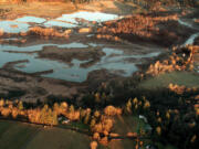 Aerial view of the area of the East Fork of the Lewis River near the old gravel pit west of Daybreak Park and east of Mason Creek.