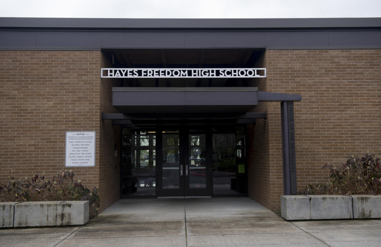 Hayes Freedom High School is pictured Wednesday afternoon, April 15, 2020. As the Camas School District faces potentially $6 million in budget cuts, parents worry Hayes and other small schools could see changes as a result.