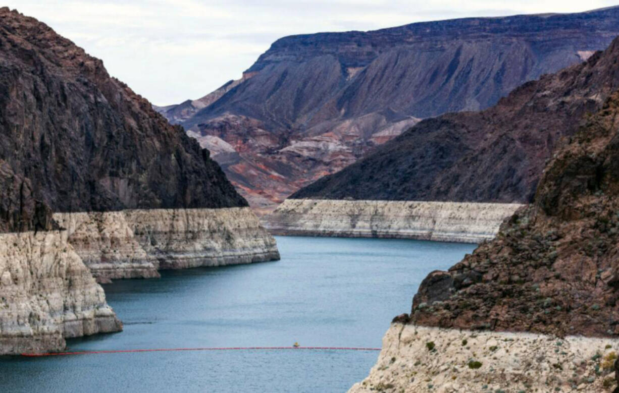 The bathtub ring on Lake Mead at the Lake Mead National Recreation Area, seen in December 2022 in Boulder City. (L.E.