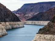 The bathtub ring on Lake Mead at the Lake Mead National Recreation Area, seen in December 2022 in Boulder City. (L.E.