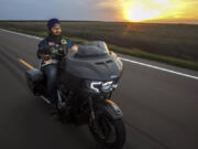 Gurdeep Singh Saggu a member of Sikh Motorcycle Club USA, outside Garden City, Kansas.