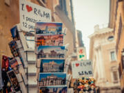 Postcards for sale on the street in Rome.