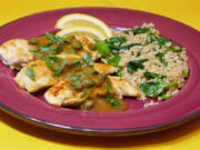 Lemony Chicken Tenders with Spinach Rice.