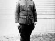 Lt. Louis Barin (1890-1920) sports his Naval officer's uniform. Barin built his airplanes. One lifted 20 feet skyward, then nose-dived into the earth. He chopped it into kindling and stored it in the basement of his Portland home. In 1919, he piloted a flying boat attempting the first crossing of the Atlantic.