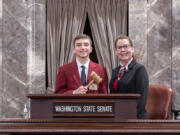 Logan Sellers, 16, a junior at Union High School in Camas, served as a page for the Washington state Senate at the state Capitol in Olympia during the week of Feb.