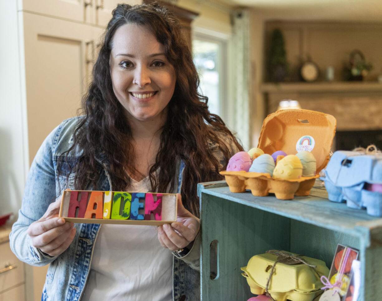 Molly Shotwell is the owner and artist behind Crayon Creations PDX, an online business in Brush Prairie that makes custom handmade creations using melted down recycled crayons.