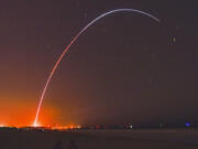 Relativity Space's Terran 1 rocket launches from Launch Complex 16 at Cape Canaveral Space Force Station, Fla., late Wednesday, March 22, 2023. The rocket is made almost entirely of 3D-printed parts.