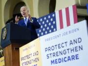 FILE - President Joe Biden speaks about his administration's plans to protect Social Security and Medicare and lower healthcare costs, Feb. 9, 2023, at the University of Tampa in Tampa, Fla.