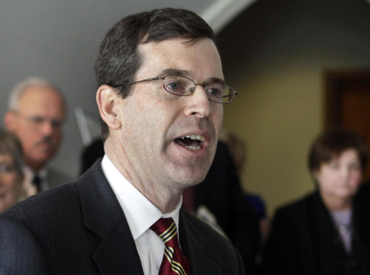 FILE - New Hampshire Attorney General Michael Delaney speaks about drug abuse issues in Concord, N.H., Feb. 22, 2013. One of President Joe Biden's nominees to a federal appeals court has generated rare concern from some Democrats and outside groups over his signature on a legal brief defending a parental notification law in New Hampshire. Delaney, nominated for the 1st U.S. Circuit Court of Appeals, based in Boston, said in written testimony to senators that he did not write the 2005 brief and otherwise had "extremely limited involvement" in the case that was brought while he was deputy attorney general in New Hampshire.