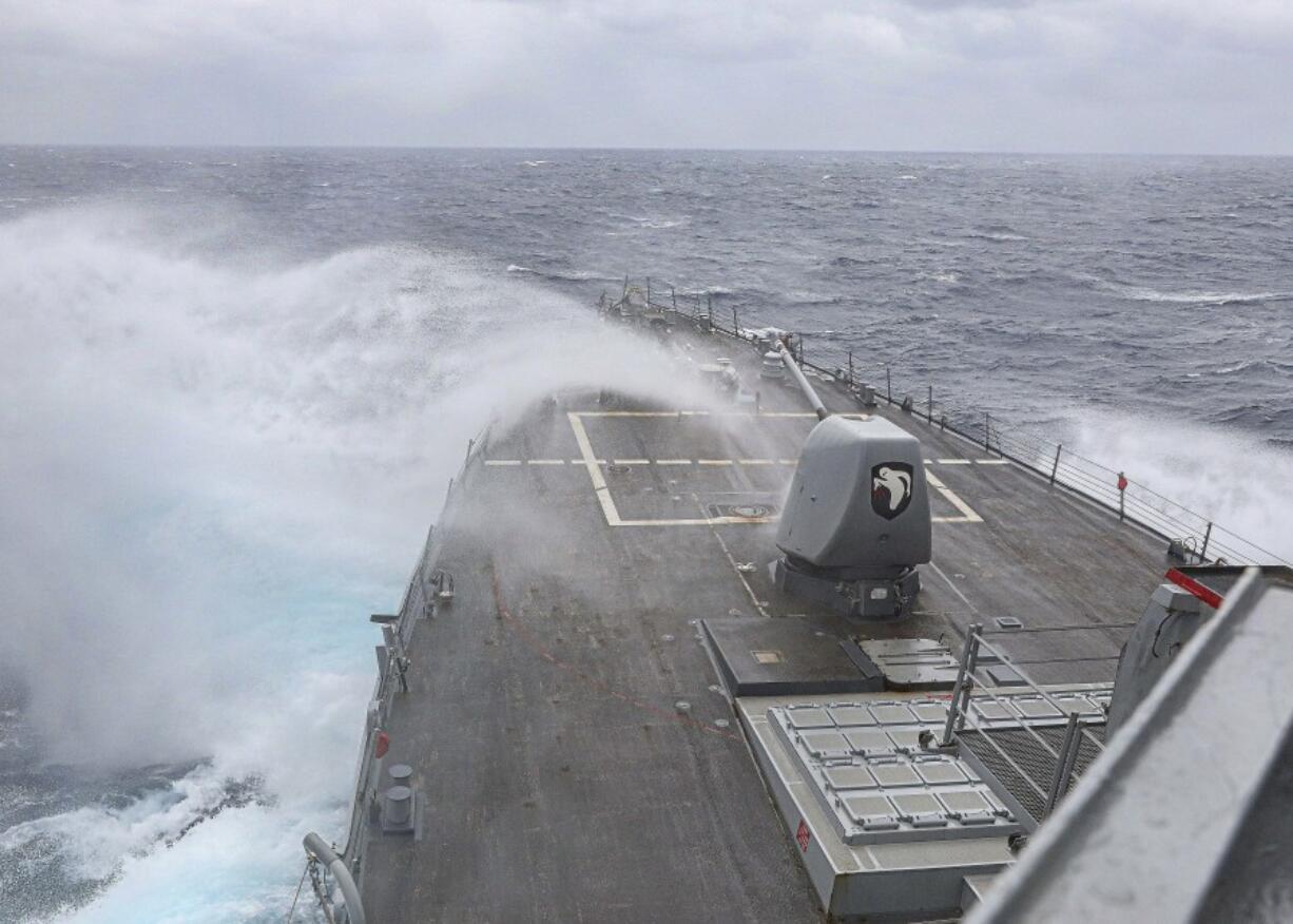 In this photo provided by the U.S. Navy, the Arleigh Burke-class guided-missile destroyer USS Milius (DDG 69) steams in the Philippine Sea, on March 13, 2023. The United States denied Chinese claims Thursday, March 23, that its military had driven away an American guided-missile destroyer from operating around disputed islands in the South China Sea, in an incident that comes as tensions in the region between the two powers continue to rise. The U.S. Navy's 7th Fleet said that a statement from China's Southern Theatre Command that it had forced the USS Milius away from waters around the Paracel Islands -- called Xisha by China -- was "false."(Mass Communication Specialist 1st Class Greg Johnson/U.S.