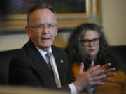 Utah Senate President Stuart Adams speaks during a media availability, Monday, Feb. 27, 2023, at the Utah State Capitol, in Salt Lake City. A push to mandate that members of religious clergy report child sexual abuse when it's brought to their attention is facing pushback from churches throughout the United States. That's the case in Utah, where four separate proposals to narrow the so-called clergy-penitent privilege loophole have not received hearings in the statehouse as lawmakers prepare to adjourn for the year.