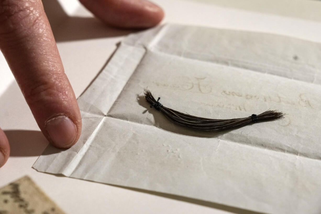 The original locks of Ludwig van Beethoven are presented at the Beethoven Haus in Bonn, Germany, that were used to sequence the genome of the world famous composer by an international team of researchers led by Cambridge University, Tuesday, March 21, 2023. Scientists have pulled Beethoven's genome from locks of his hair to look for clues about his many health problems.