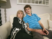 Holocaust survivor Tova Friedman, 85, prepares to record a TikTok video with her grandson, 17-year-old Aron Goodman, in Morristown, New Jersey, on Monday, March 13, 2023. Goodman records TikTok videos of his grandmother describing her experiences as a six-year-old at Auschwitz concentration camp that have millions of views on the social media platform.