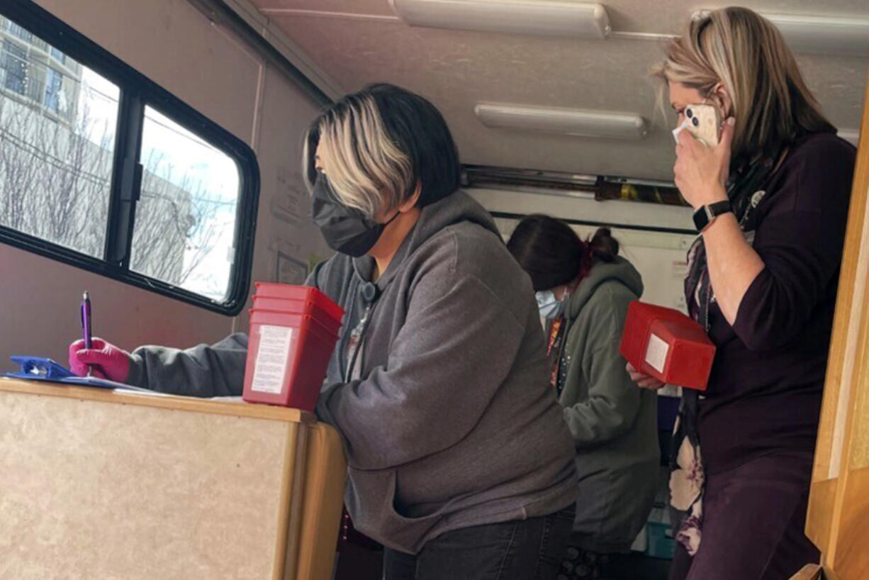 Rosa Johnson prepares her mobile needle exchange in Reno, Nev., Tuesday, March 7, 2023. With U.S. overdose fatalities at an all-time high, state legislatures are considering tougher penalties for possession of fentanyl, the powerful opioid linked to most of the deaths. Proponents say prosecutors and police need more tools to help with the fight because fentanyl and other synthetic opioids are so deadly, accounting for the majority of U.S. overdose deaths.