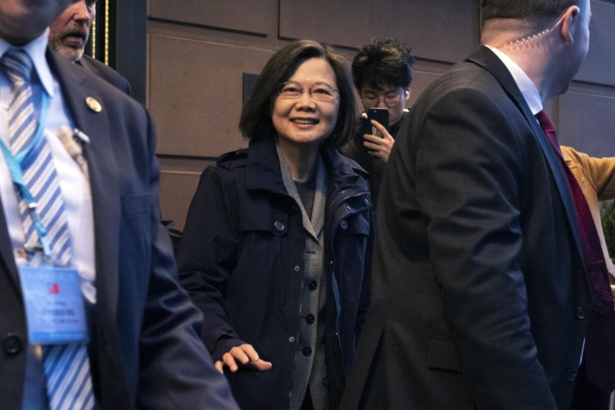 Taiwan's President Tsai Ing-wen leaves a hotel in New York, Wednesday, March 29, 2023.