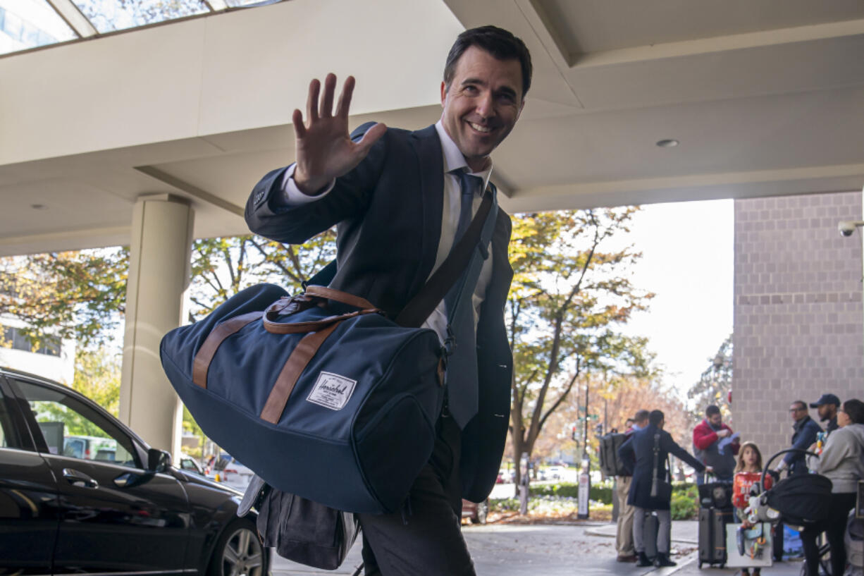 Democratic U.S. Representative-elect Jeff Jackson of North Carolina arrives at the Hyatt Regency on Nov. 13, 2022, in Washington, D.C.