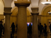 Congressional staffers watch U.S. President Joe Biden deliver his State of the Union address in the U.S. Capitol on Feb. 7, 2023, in Washington, D.C. The speech marks Biden's first address to the new Republican-controlled House.