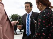 In this photo from Aug. 6, 2022, Sen. Brian Schatz (D-Hawaii) speaks to reporters outside of the U.S. Capitol on Capitol Hill in Washington, DC.