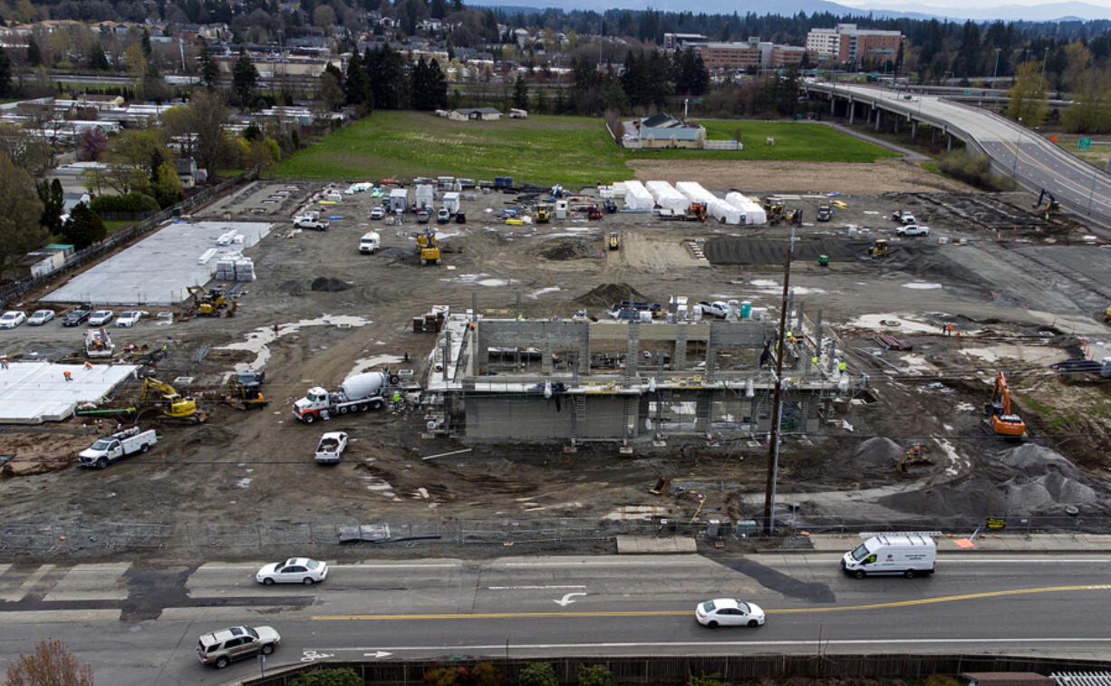 Construction continues on the new Skyview Station in Salmon Creek on Monday morning, April 17, 2023.