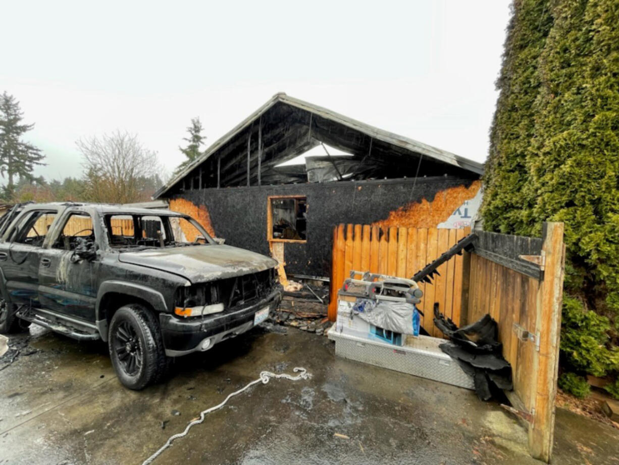 Damage from a house fire Wednesday morning in the Five Corners area. Three adults and three children were displaced.