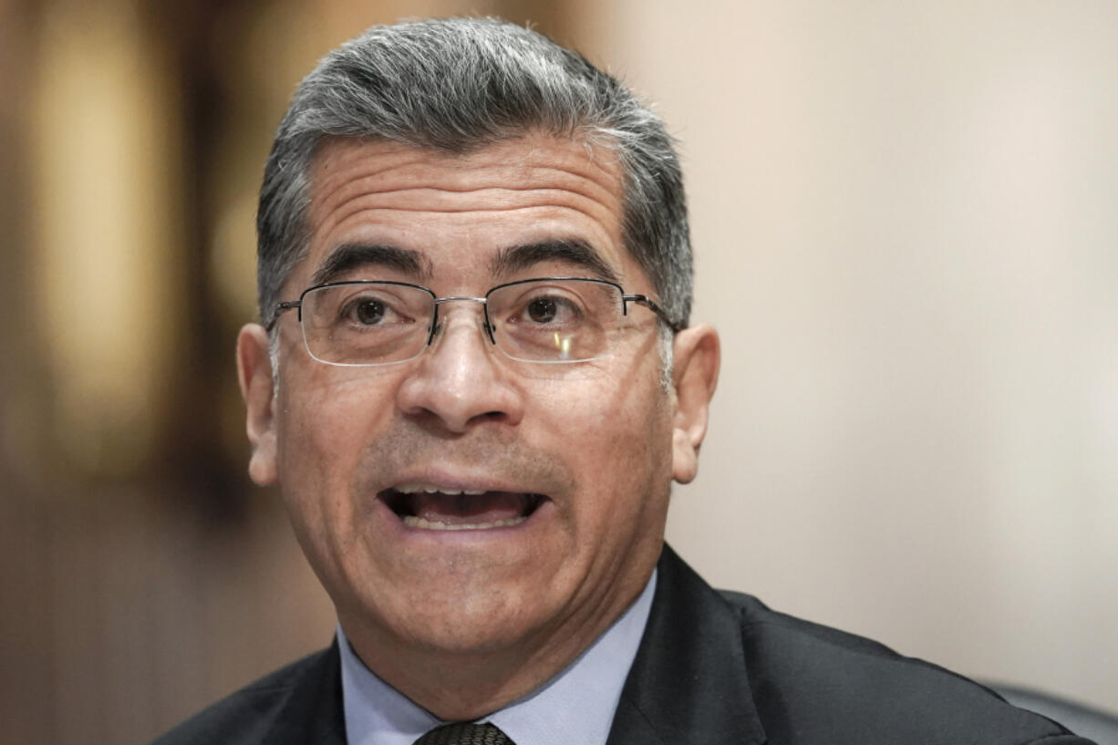 FILE - Health and Human Services Secretary Xavier Becerra testifies during the Senate Finance Committee hearing on March 22, 2023, on Capitol Hill in Washington. Criticizing a judge's order barring abortion pills, Becerra on Sunday, April 9, blasted the decision as "not America" and pledged a vigorous legal fight by the Biden administration to maintain access for women seeking safe ways to end unwanted pregnancies.