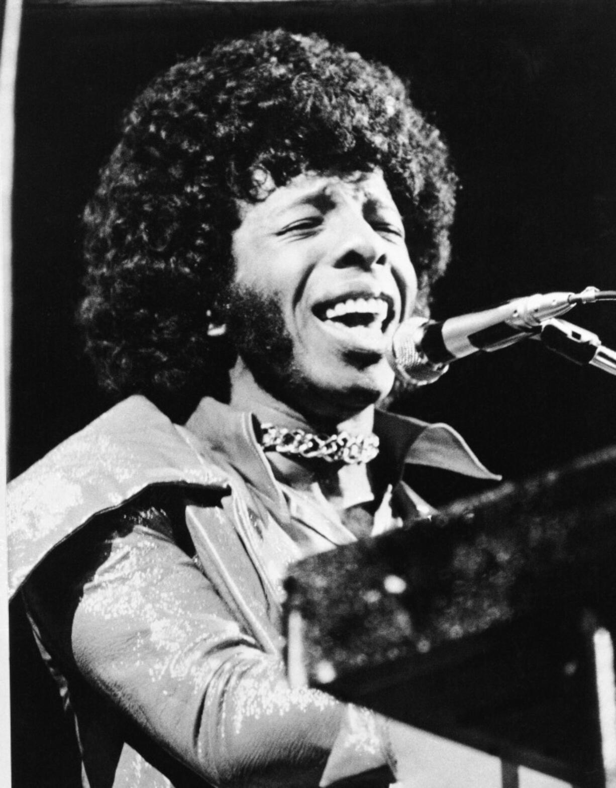 FILE - Rock star Sylvester "Sly" Stone of Sly and the Family Stone, April 1972. Questlove has his own book imprint and is launching it with a memoir by one of the world's most influential and enigmatic musicians, Sly Stone, leader of Sly and the Family Stone.