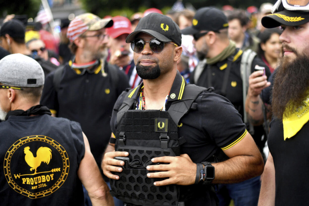 FILE - Proud Boys chairman Enrique Tarrio rallies in Portland, Ore., on Aug. 17, 2019.