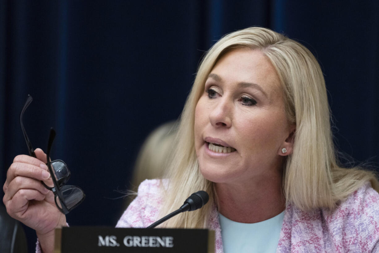 Rep. Marjorie Taylor Greene, R-Ga., speaks during a House Select Subcommittee hearing on the Coronavirus pandemic investigation of the origins of COVID-19, Tuesday, April 18, 2023, on Capitol Hill in Washington.